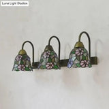 Tiffany Multicolor Stained Glass Sconce Light Fixture With 3 Bell-Shaped Heads In Pink/Purple/Orange