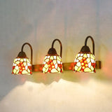 Tiffany Multicolor Stained Glass Sconce Light Fixture With 3 Bell-Shaped Heads In Pink/Purple/Orange