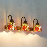 Tiffany Multicolor Stained Glass Sconce Light Fixture With 3 Bell-Shaped Heads In Pink/Purple/Orange