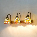 Tiffany Multicolor Stained Glass Sconce Light Fixture With 3 Bell-Shaped Heads In Pink/Purple/Orange