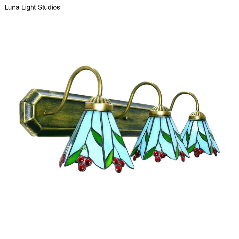 Tiffany Multicolor Stained Glass Wall Sconce Light - Blue Lily Design 3 Heads Living Room Décor
