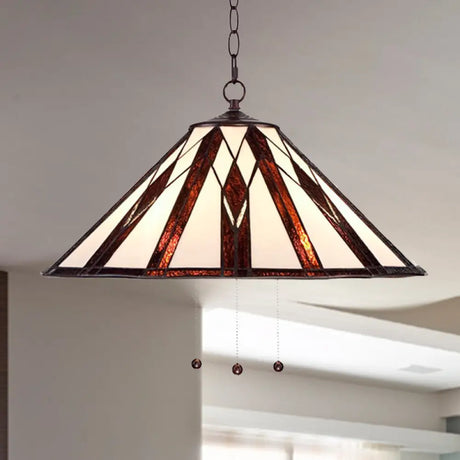Tiffany Multicolored Stained Glass Pendant Light With White Single Bulb – 16’/19.5’ W Tapered