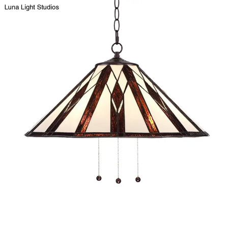 Tiffany Multicolored Stained Glass Pendant Light With White Single Bulb – 16’/19.5’ W Tapered