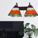 Tiffany Orange Glass Pyramid Sconce - 1 Head Black Wall Mount Light With Pull Chain