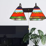 Tiffany Orange Glass Pyramid Sconce - 1 Head Black Wall Mount Light With Pull Chain