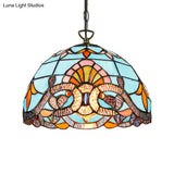 Tiffany Pendant Lighting For Kitchen Island - Sky Blue/Dark Blue Stained Glass Floral Ceiling