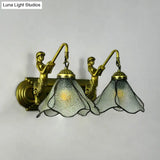 Tiffany Pink/Blue/Clear Glass Wall Mounted Sconce With Mermaid Backplate - 2-Light Floral Lighting