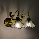 Tiffany Pink/Blue/Clear Glass Wall Mounted Sconce With Mermaid Backplate - 2-Light Floral Lighting