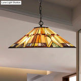 Tiffany Rhombus/Shell Ceiling Lamp - Brown Stained Art Glass Pendant Light For Dining Room