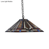 Tiffany Rhombus/Shell Ceiling Lamp - Brown Stained Art Glass Pendant Light For Dining Room