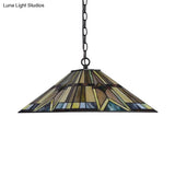 Tiffany Rhombus/Shell Ceiling Lamp - Brown Stained Art Glass Pendant Light For Dining Room