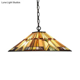 Tiffany Rhombus/Shell Ceiling Lamp - Brown Stained Art Glass Pendant Light For Dining Room