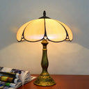 Tiffany Rustic Petal Table Lamp - 1 Light Beige Glass Indoor Bedside Lighting Brass