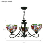 Tiffany Rustic Stained Glass Chandelier With Petal 3 Heads And Floral Pattern For Study Room