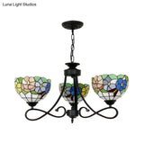 Tiffany Rustic Stained Glass Chandelier With Petal 3 Heads And Floral Pattern For Study Room