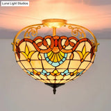 Tiffany Semi - Flush Kitchen Ceiling Light - 3 - Light Fixture With Stained Glass Bowl Shade