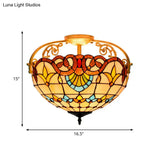Tiffany Semi - Flush Kitchen Ceiling Light - 3 - Light Fixture With Stained Glass Bowl Shade