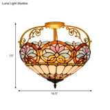 Tiffany Semi - Flush Kitchen Ceiling Light - 3 - Light Fixture With Stained Glass Bowl Shade