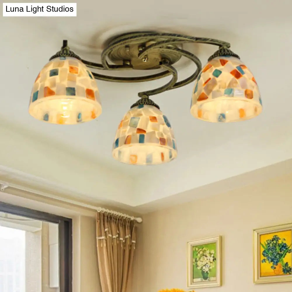 Tiffany Shell Dome Ceiling Light - 3/9/11 White Flush Mount For Living Room