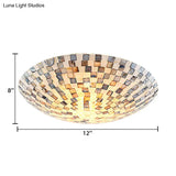 Tiffany Shell Flush Mount Ceiling Light In Beige - 2 Lights Bowl Shade 8’ H X 12’ Diameter