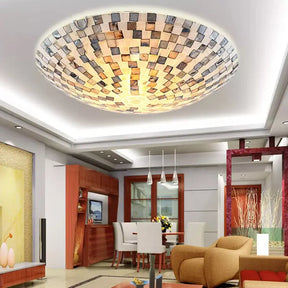 Tiffany Shell Flush Mount Ceiling Light In Beige - 2 Lights Bowl Shade 8’ H X 12’ Diameter