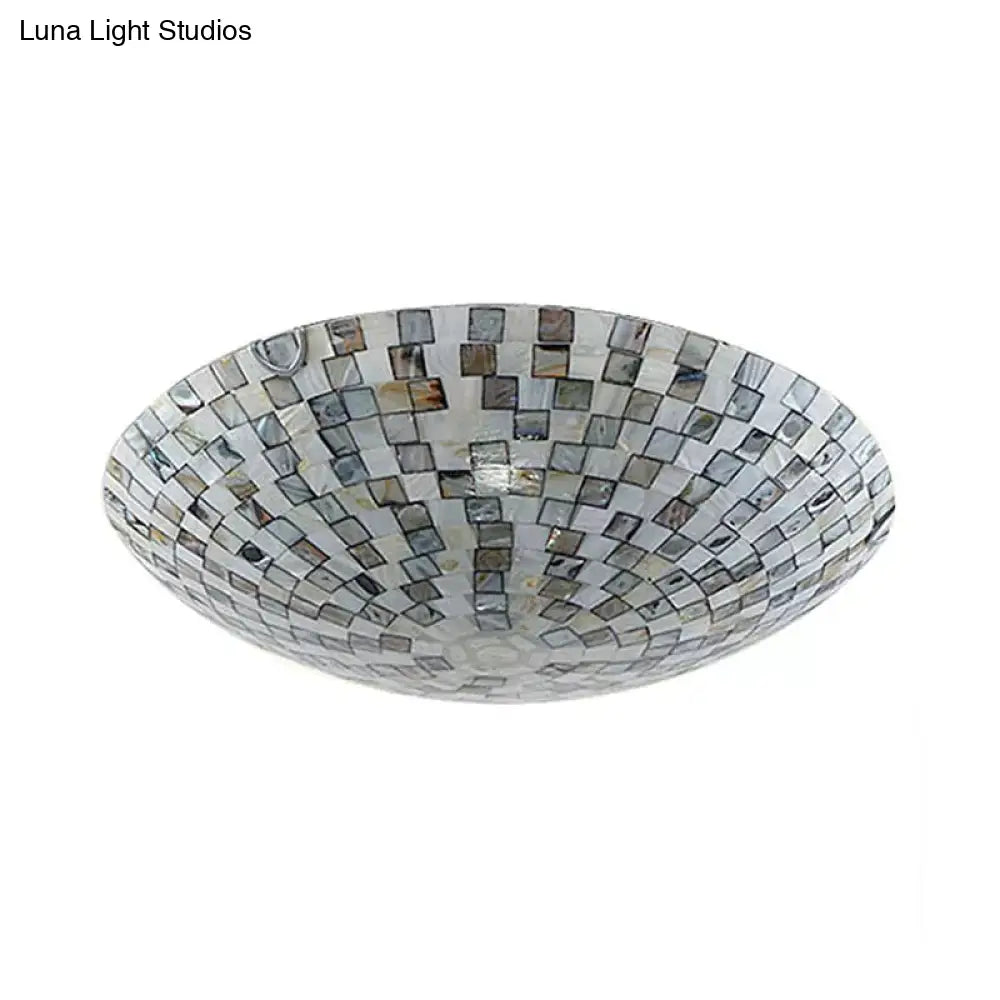 Tiffany Shell Flush Mount Ceiling Light In Beige - 2 Lights Bowl Shade 8’ H X 12’ Diameter