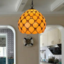 Tiffany Single Light Stained Glass Pendant Ceiling Lamp - Yellow With Jewel Accent For Porch
