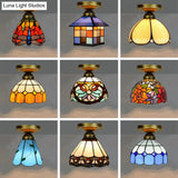 Tiffany Stained Art Glass Semi Flush Mount Ceiling Light - Single - Bulb Shaded Fixture