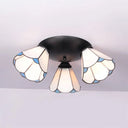 Tiffany Stained Glass 3-Light Conic Ceiling Fixture In White/Blue/Beige For Living Room White