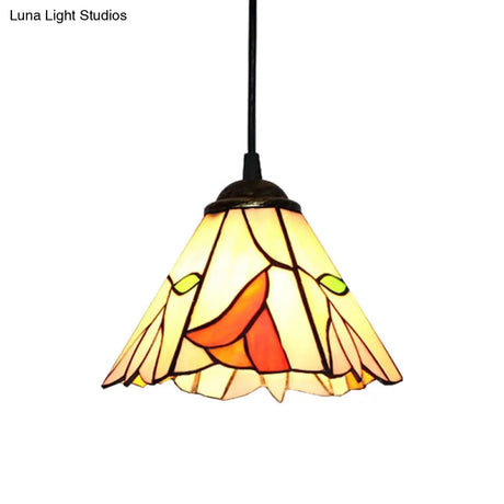 Tiffany Stained Glass Bedroom Pendant Lighting Fixture With Beige Shade