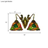 Tiffany Stained Glass Bell Sconce Light Fixture - Red Yellow Green 2 Heads Wall Mount Bedroom