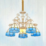 Tiffany Stained Glass Blue Chandelier Pendant Light with Grid Pattern 5/9/11 Lights 5 / Blue