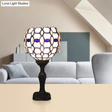 Tiffany Stained Glass Blue Torch Table Lamp - Gem/Dragonfly Pattern For Cafe & Living Room