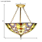 Tiffany Stained Glass Bowl Chandelier - Vibrant Multi-Colored Pendant Light For Living Room