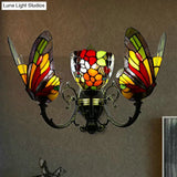 Tiffany Stained Glass Butterfly Wall Sconce With 3 Lights And Brass Finish For Porch Lighting