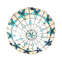 Tiffany Stained Glass Ceiling Light Blue - 3 - Lights Flushmount With Bowl Shade Jewel 5’H X 16’D