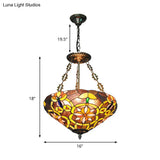 Tiffany Stained Glass Chandelier With Flower Design - Brown/Pink: Perfect For Cafes