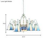 Tiffany Stained Glass Chandelier With Mediterranean Gem And Flower Design - 11-Light White Pendant