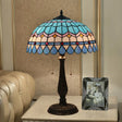 Tiffany Stained Glass Dome Pull Chain Nightstand Lamp - Bronze Finish