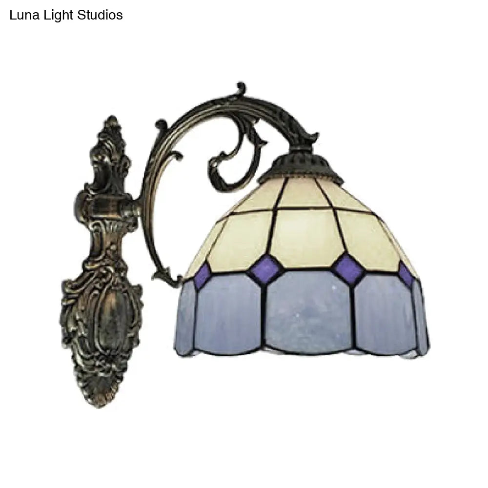 Tiffany Stained Glass Dome Shade Wall Mount Fixture - 1 Light Stairway