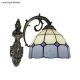Tiffany Stained Glass Dome Shade Wall Mount Fixture - 1 Light Stairway
