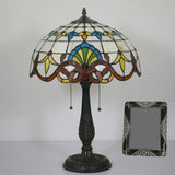 Tiffany Stained Glass Flower Night Table Light - Antique Brass 1-Light Nightstand For Living Room