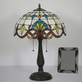 Tiffany Stained Glass Flower Night Table Light - Antique Brass 1-Light Nightstand For Living Room