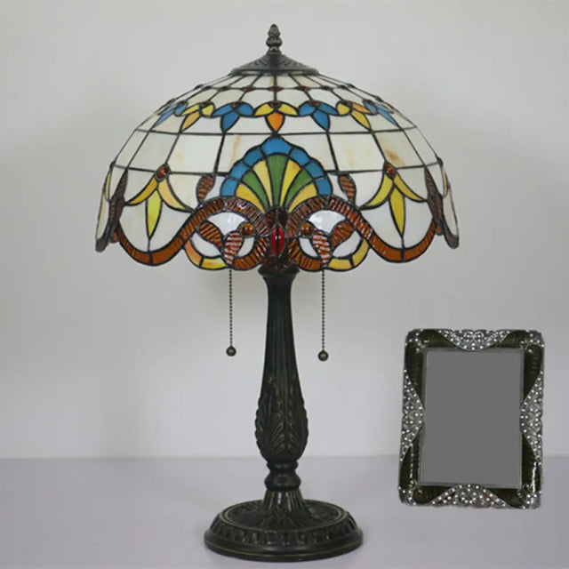Tiffany Stained Glass Flower Night Table Light - Antique Brass 1-Light Nightstand For Living Room