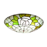 Tiffany Stained Glass Flush Ceiling Light For Bedroom - Bowl Shaped Flushmount Lighting