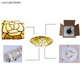 Tiffany Stained Glass Flush Ceiling Light For Bedroom - Bowl Shaped Flushmount Lighting