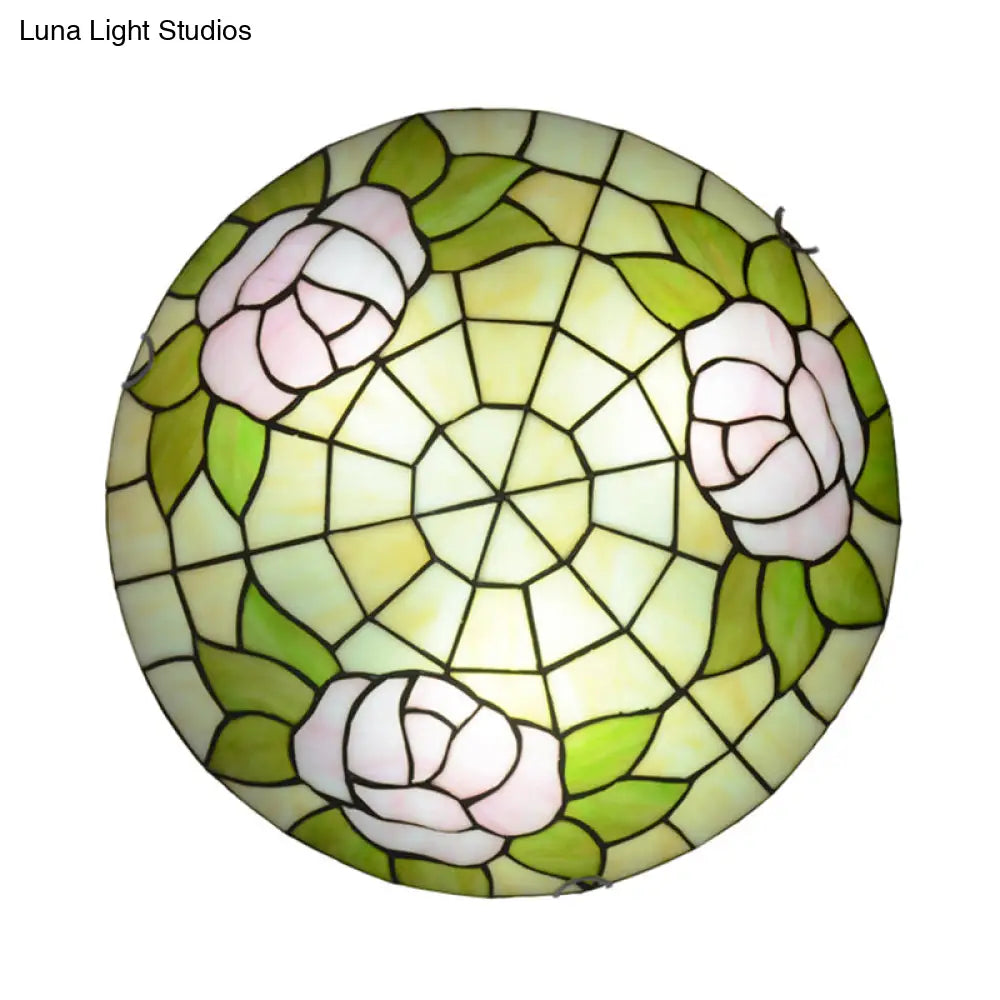 Tiffany Stained Glass Flush Ceiling Light For Bedroom - Bowl Shaped Flushmount Lighting