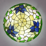 Tiffany Stained Glass Flush Ceiling Light For Bedroom - Bowl Shaped Flushmount Lighting Dark Blue /