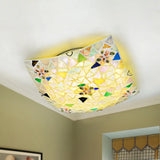 Tiffany Stained Glass Flush Light With Blue/White Convex Design - Perfect For Living Room
