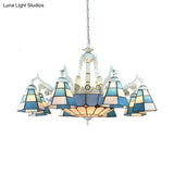 Tiffany Stained Glass Hanging Chandelier - 11 Light Pendant Ceiling With Flower/Square/Diamond/Gem